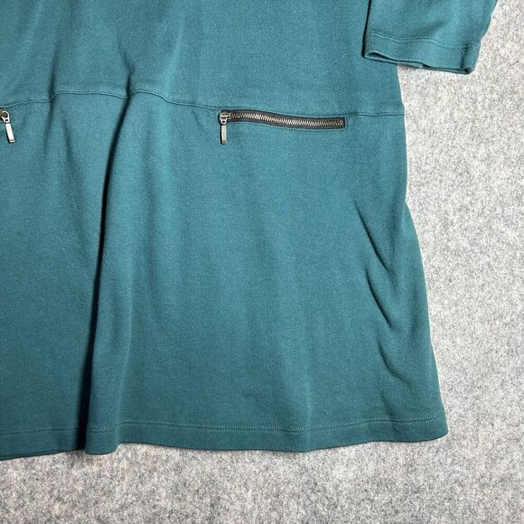 Soft Surroundings Moda Tunic Mini Dress Large Zipper Pockets Green 100% Cotton - Picture 3 of 8